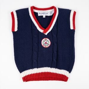 Vintage Eagle's Eye For Children 90s Nautical Chunky Knit Vest Blue Red Kids 5-6